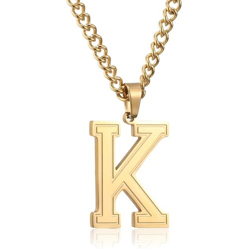 Kal-Chaîne Hommes Avec Lettres Pendants Argent/Or/Noir En Acier Inoxydable Lettres A-Z Collier 60cm Pâques Fête Du Père Anniversaire Cadeaux Pour Hommes Garçons