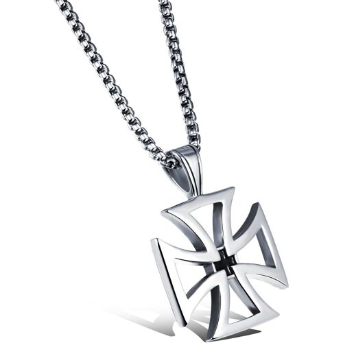 Kal-Dsanbo Chaîne En Acier Inoxydable Pour Homme Avec Pendentif En Forme De Croix Argentée, Acier Inoxydable, Métal