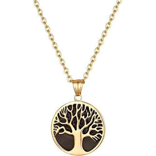Kal-Collier Pour Homme Avec Pendentif En Forme D'arbre De Vie, Chaîne O En Acier Inoxydable, Argent Noir