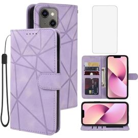 Trahoo-Coque Pour Iphone 13 Mini, Étui Pour Apple 13 Mini 5.4"" Cover Avec Verre Trempé, Étui En Cuir Avec Porte-Cartes De Crédit, Téléphone Pour Iphone 13 Mini Lilas