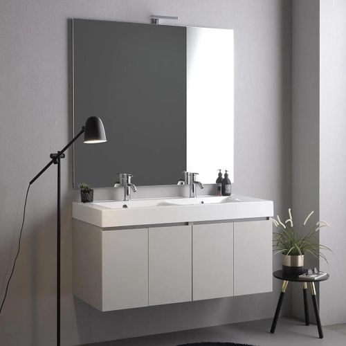 Meuble De Salle De Bains Suspendu 120cm Gris Perle, Lavabo 2 Bacs Et Miroir | Vittoria