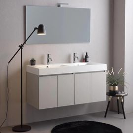 Meuble Salle De Bain 120cm 4 Portes Gris Perle, Double Lavabo Et Miroir 120x60 | Vittoria