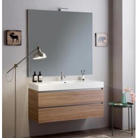 Meuble Salle De Bain Suspendu 2 Tiroirs Chêne Naturel, Lavabo Et Miroir 110x120 | Vittoria