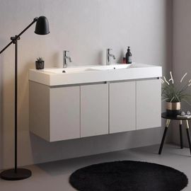 Meuble Salle De Bain Suspendu 120cm 4 Portes Gris Perle, Double Vasque En Céramique | Vittoria