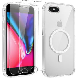 TRAHOO-Magnétique Coque pour iPhone 7 Plus/8 Plus 5.5'' avec 2 Pièces Protection Écran en Verre Trempé, Compatible avec MagSafe,Transparent Antichoc Silicone TPU Anti-Rayures Etui pour iPhone 8 Plus