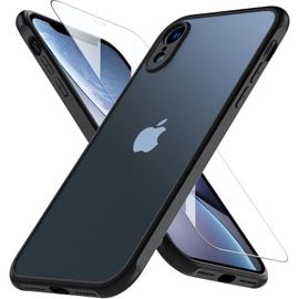 Coque Iphone Xr (6,1 Pouces) Antichoc Tpu Bumper - Protection Militaire, Verre Trempé 9h Inclus, Bords Surélevés Anti-Rayures, Fine Et Antidérapante - Noir