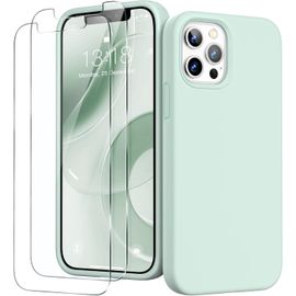 Coque Silicone Liquide 3 En 1 Compatible Iphone 12 Pro Max 6,7'' - 2 Protections Écran - Protection 360° Écran Et Caméra Anti-Choc - Turquoise
