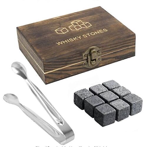 Set 9 Whisky Rocks Avec Boîte En Bois Réutilisable