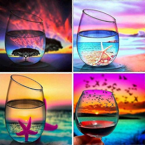 Paquet De 4 Kits De Peinture Au Diamant 5d Bricolage Pour Adultes Enfants Tasse Ensemble,Motif De Point De Croix Diamant Complet De Perceuse