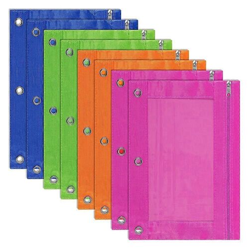 Paquet De 8 3 Anneaux Pochette À Crayons,Pochette,Multicolore,Trousse À Crayons,Fenêtre Transparente,Pour Fournitures Scolaires,De