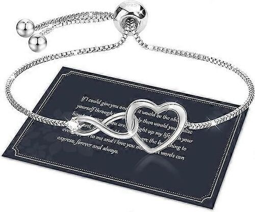 Bracelet Infini Pour Les Femmes,Bracelet En Argent Sterling S925,Bracelet Infini En Argent Bracelet Coulissant En Cristal Avec Zircon,Bracelet Coeur Réglable