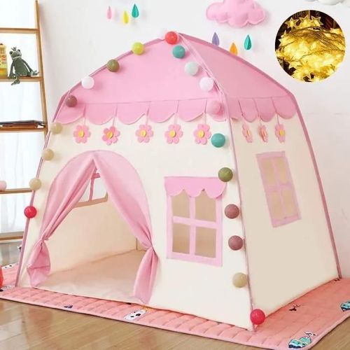 Tente De Jeu Princesse Pour Fille - Tente De Jeu En Tissu Oxford - Maison Pour Enfants- Avec Guirlande Lumineuse Playhouse