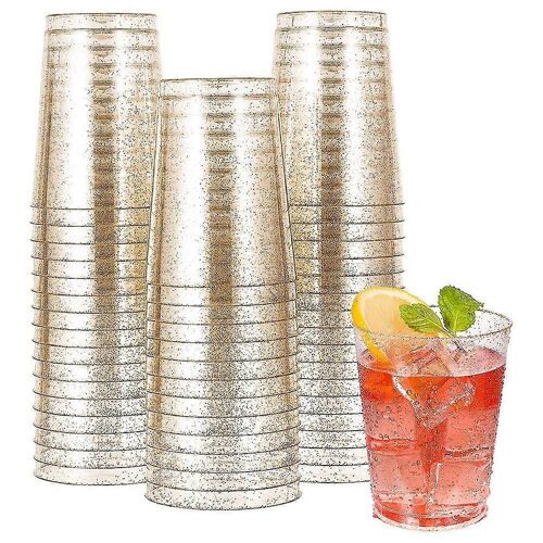 Gobelets En Plastique Doré, Verres À Vin En Plastique Dorés Jetables À Paillettes, Gobelets En Plastique Transparent, Chris