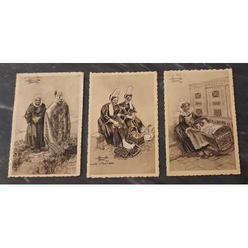 Lot De 3 Cpa Cartes Postales Anciennes : Illustrateur Charles Homualk : Pont-L'abbé - Pont-Aven Et St Pol-De-Léon (Finistère) 1933 / Editions Gaby "Types Et Costumes De France"