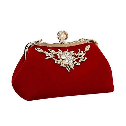 Diamant Femme Perle Sac à main Vintage Crystal Clutch Bag (Rouge)