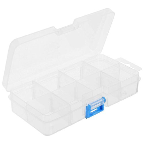 Boîte à bijoux transparente Boîte de rangement d'outils à ongles Porte-maquillage anti-poussière 8 emplacements Vitrine Organisateur de bureau Décoration de conteneur pour les femmes