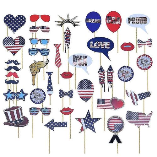 40 Pcs Photo Booth Accessoires Amérique Jour de l'indépendance Selfie Accessoires Tenue à la main Fête Décoration Faveurs