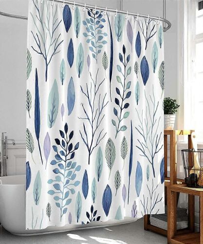Rideau de douche motif floral tropical - Tissu imperméable - 180x200 cm avec 12 crochets