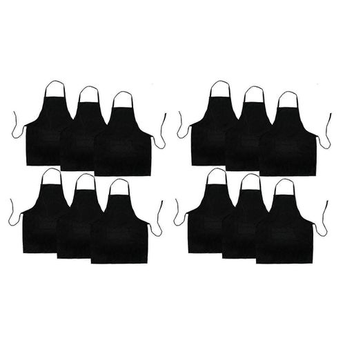 Paquet de 12 tablier de cuisine noir avec 2 poches tablier anti-sale adapté à la cuisine de barbecue B
