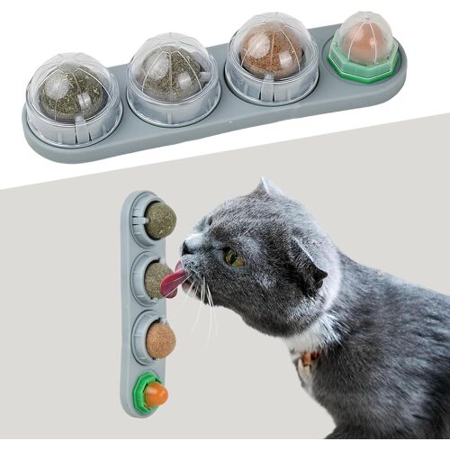 Kalanka-Boules À Herbe À Chat Pour Chats, 4 En 1 Rotatif Cataire Balle Jouets, Jouet De Boule De Collation Pour Chat, Jouet À Mâcher Pour Chats Chaton Nettoient Dents