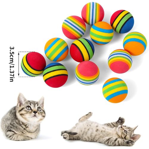 Rainbow Cat Toy Ball, 12 Pièces Grand Chat Balle Jouets 3.5 Cm Interactive Cat Toy Ball Kitten Play Sports Chase Training Toy Ball