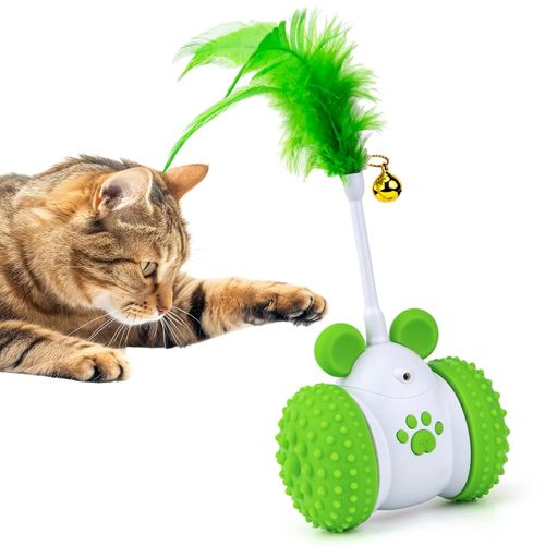 Meimie-Voiture Jouet Automatique Pour Chat Interactive Avec Plumes Et Laser,Clochette,Roues Massantes Rotatives À 360°,Matériaux Abs/Silicium Sûrs ¿ Vert
