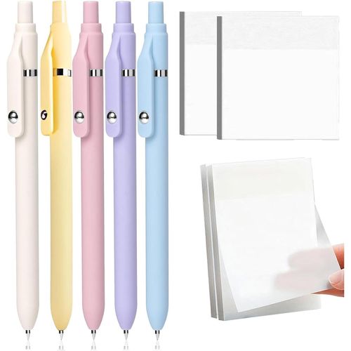 Tianyi-5 Pièces Stylo Gel Avec 4pcs Sticky Notes, 0.5mm Gel Pen Noir & Autocollant Transparent, Stylos Pointe Fine Encre À Séchage Rapide Pour L'agenda, Le Dessin, L'école, Le Bureau (9 Pcs)