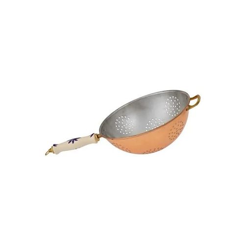 Passoire, Tamis En Cuivre - Avec Intérieur Étamé Contient Un Manche En Porcelaine, Diamètre: 24 Cm