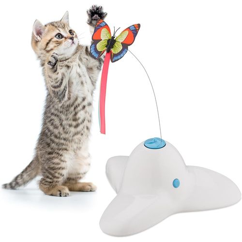 Jouet Pour Chat, Avec Papillon, Accessoire Interactif, H X L X P : 33,5 X 20,5 X 18 Cm, Blanc