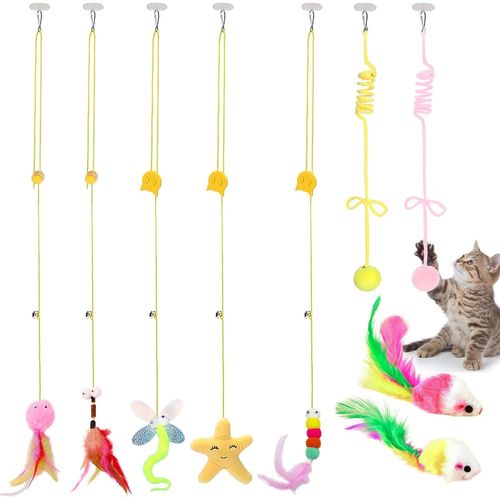 Meimie-9 Pièces Jouets Pour Chats,Jouets Chat Interactif,Jouet Chat Interieur,Jouets Interactifs À Suspendre Pour Chat,Jouet Amusant,Avec Grelots