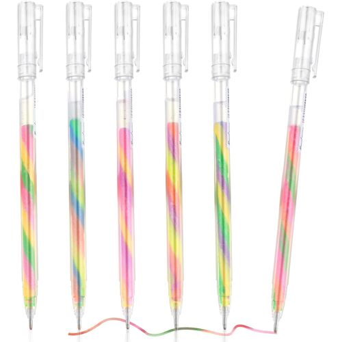 Lot De 6 Stylos À Encre Gel À Paillettes Arc-En-Ciel - Mélange De 3 Couleurs - Stylos À Encre Gel Fluo Pour Enfants Et Adultes - Pour Livres De Coloriage, Dessin, Gribouillages, Travaux