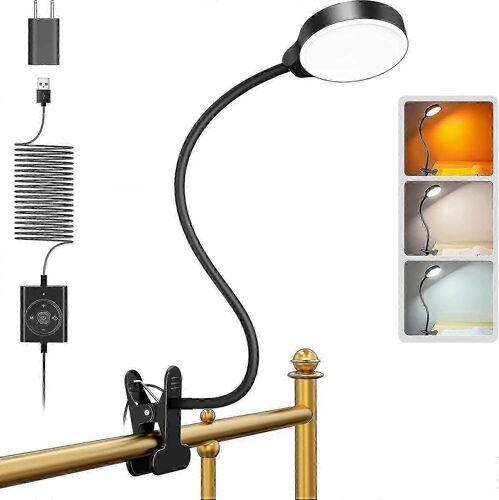 Lampe de lecture à pince pour lit/bureau,36 LED USB Eye Caring Light avec 3 couleurs et 5 niveaux de luminosité,lumière à pince réglable en col de cygne