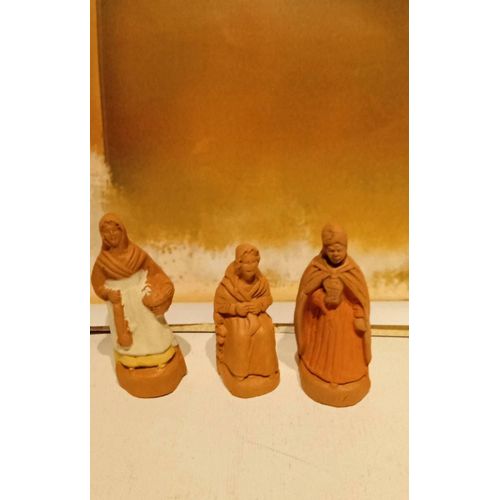 Lot De 3 Santons De Crèche Carbonel Pour Fina 7 Cm En Terre Cuite