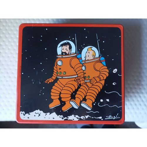 Boîte À Biscuit Métal Lithographie Tintin On A Marché Sur La Lune Capitaine Haddock
