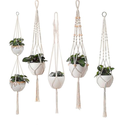 Suspensions Pour Plantes En Macramé, Lot De 5, Corde En Coton Boho, Compatibles Avec Une Utilisation Intérieure Et Extérieure