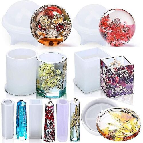 8pcs Moules D'art En Résine Époxy Silique Comprennent Rond,Carré,Sp,Pendentif,Er Pour Le Bricolage