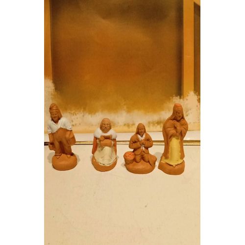 Lot De 4 Santons De Crèche Carbonel Pour Fina 7 Cm Terre Cuite