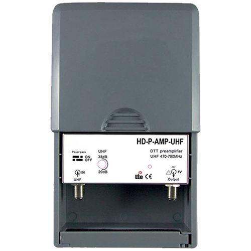 Preamplificateur TV/Gain réglable 15-38 dB/Amplificateur Antenne TV/Ampli pour TNT HD Signal UHF 470-790MHz