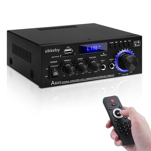 Hifi-Amplificateur, Mini Récepteur Amplificateur Audio Stéréo Bluetooth, Ak45 2-Canaux Numérique Amplificateur Audio 12V/220V 400W Avec Radio Fm,Entrée De Carte Sd/Usb Pour La Maison Ou La Voiture