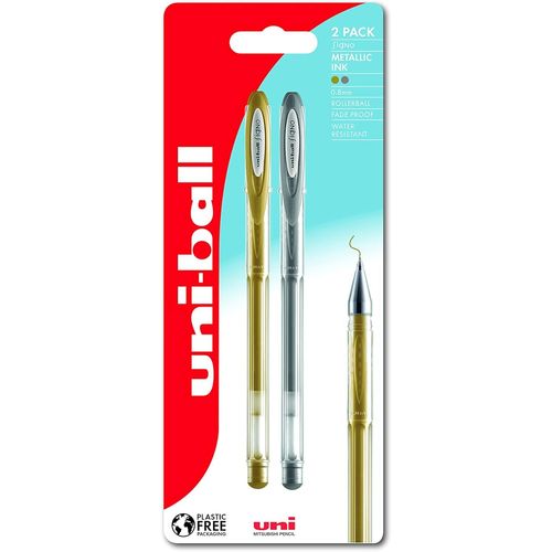 Letnerny-Signo Um-120nm Lot De 2 Stylos À Bille À Encre Gel Métallisée Pointe Moyenne 0,8 Mm Pour Loisirs Créatifs Pour Enfants Et Adultes Encre Unie Super Résistante À L'eau Doré/Argenté