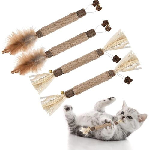 Kalanka-4 Morceaux De Bâtonnets D'herbe À Chat, Ensemble De Bâtons À Mâcher Pour Chats, Jouets Pour Chats, Soins Dentaires, Pour Se Brosser Les Dents, Éliminer Le Tartre Et Rafraîchir L'haleine