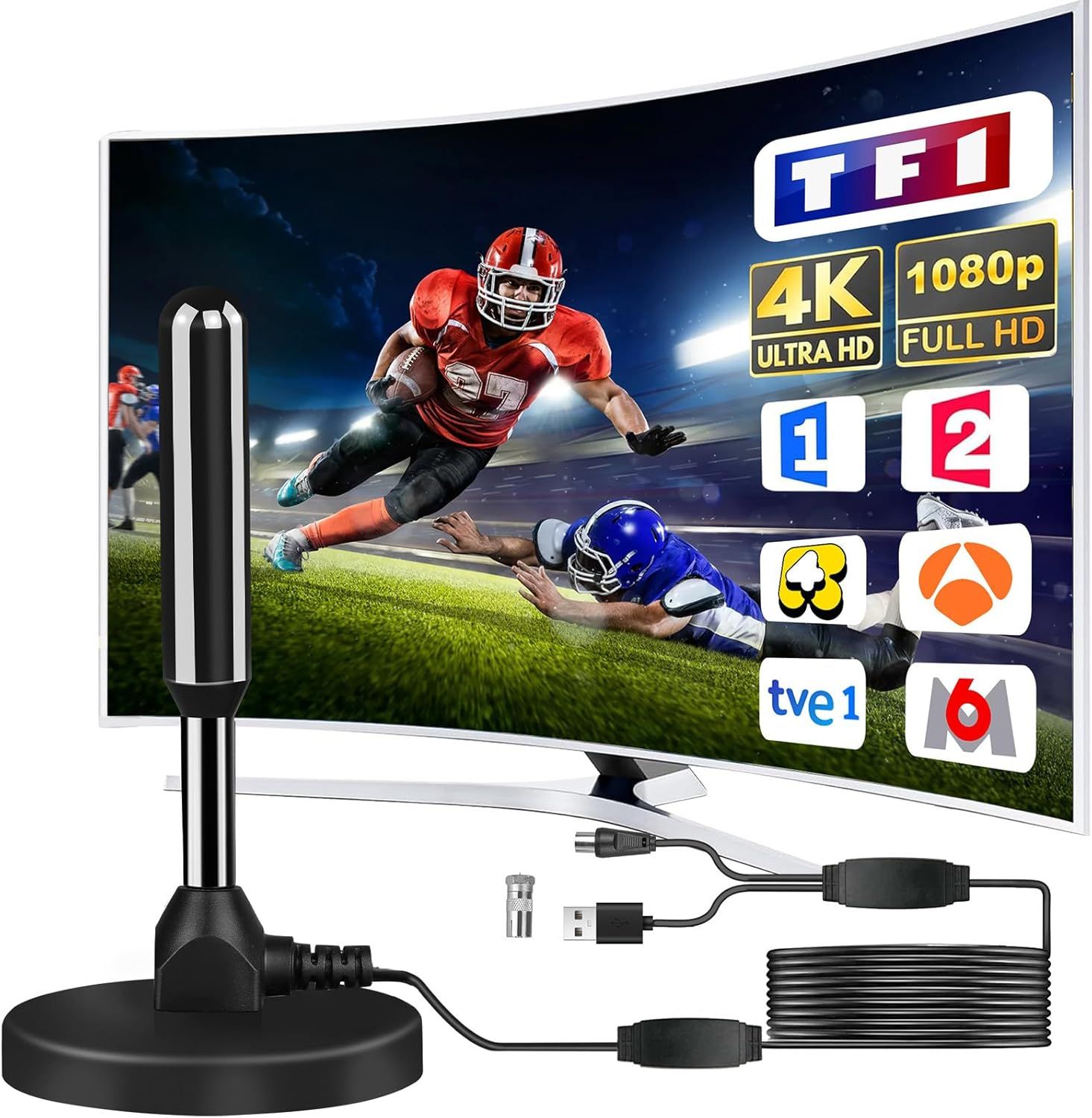 Antenne HDTV Intérieur PuissanteAntenne TV Avec Signal Amplificateur