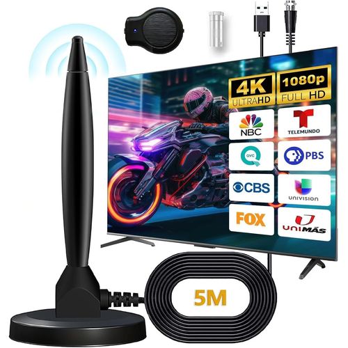 Antenne Tv Intérieur Puissante Tnt Hd-2024 Dernière Amplificateur Antenne Tv Avec Amplificateur De Signal À Gain Élevé - Reception Longue Portée À 360°,Base Magnétique Pour Chaînes 4K 1080P Hd (A)