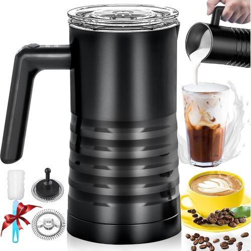 Mousseur à lait électrique 4 en 1, 580 ml Milk Frother en acier inoxydable, mousse de lait chaud et froid et chauffe-lait pour chocolat chaud, cappuccino, facile à nettoyer Noir