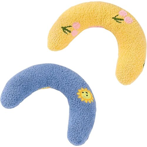 Kalanka-Coussin Pour Chat,2 Pcs Oreillers Pour Compagnie Pour Chats Pour Chat En Forme De U Bleu Et Jaune Pour Chats Et Chiens D'intérieur,Pour Animaux Infusé Herbe À Avec Support De Cou