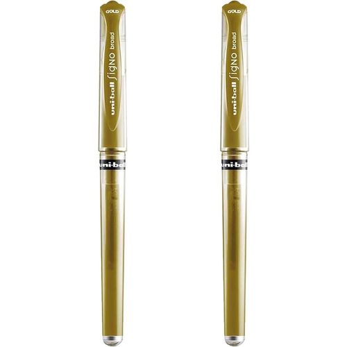 Letnerny-Signo Pen Um-153 Lot De 2 Stylos Roller À Encre Gel Métallique Large Pointe En Métal Largeur De Trait 0,65 Mm Avec Grip En Caoutchouc Doré