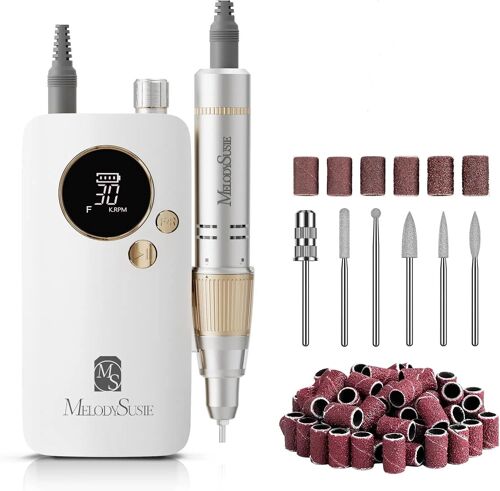 Ponceuse Pour Ongles Professionnelle 30 000 Tr/Min, Sc320f Lime À Ongles Électrique Rechargeable Sans Fil Pour Manucure Pédicure Puissante, Avec 6 Embouts Pour Salon/Maison, Blanc&or 