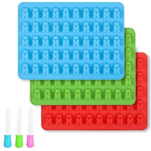 Candy Mold Silicone Gummy Bear Molds Silicone Molds Avec Pipettes Pour Gummy Bears, Gelée, Chocolat, Bonbons De Noël D'halloween (Bleu, Rouge, Gr 3 Pièces