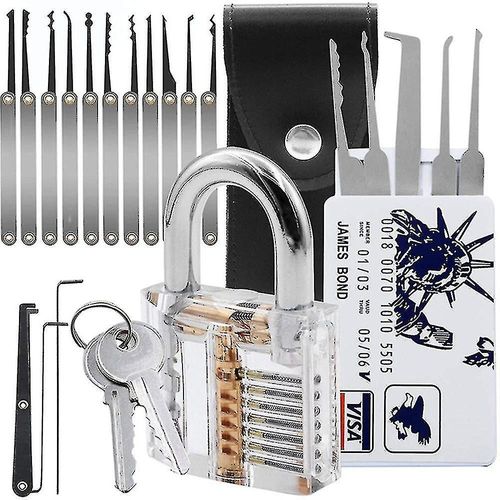 Lock Pick Set,20 outils de crochetage d'entraînement haut de gamme avec cadenas de formation transparents-yu