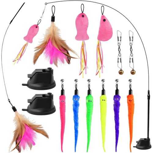 Teppc-Jouet Pour Chat, Jouets Pour Chat Intérieur, 13 Pièces Jouet À Plumes Pour Chats, Peche Chat Avec Ventouse